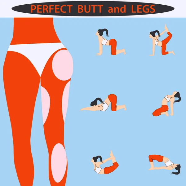 Perfect Butt Legs Set Exercises Vector Slim Body Concept — Stok Vektör