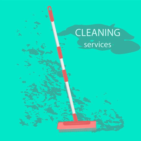 Brush sweeping trash - abstract background - vector. Cleaning service.