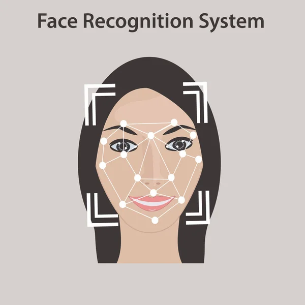 Menselijke Identificatie Door Middel Van Het Systeem Voor Gezichtsherkenning Vector — Stockvector