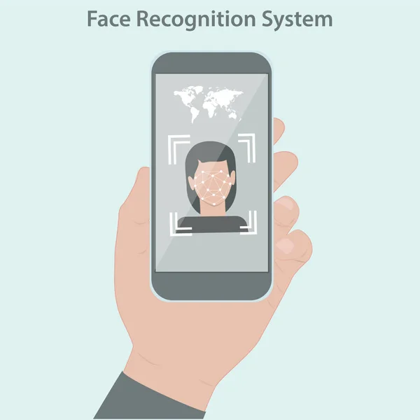Ansigtsgenkendelsessystem Smartphone Med Biometrisk Ansigtsidentifikation Vektor – Stock-vektor