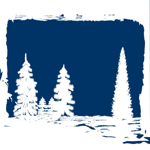 Winterlandschaft Tannenwald Schnee Origineller Pinselstrich Vektor Neujahr Weihnachten Banner — Stockvektor