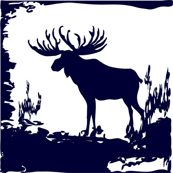 Winter Landscape Moose Original Brush Stroke Vector New Year Christmas — Stock Vector