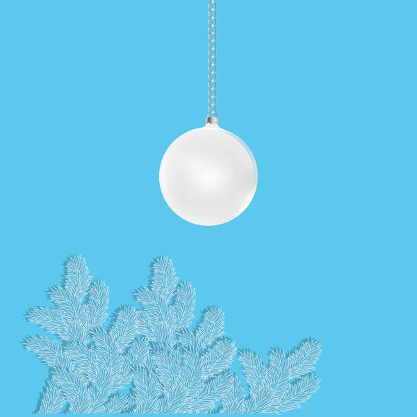 Sfera Vetro Bianco Rami Abete Rosso Blu Vettore Capodanno Natale — Vettoriale Stock