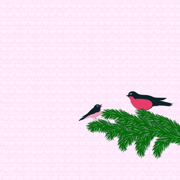 Tits Spruce Branch Pink Light Background Geometric Ornament Vector New — Wektor stockowy
