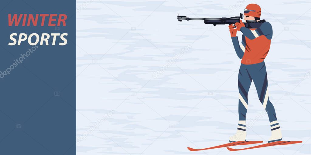 Biathlete shooting from a gun - vector. Winter sports.Banner horizontal