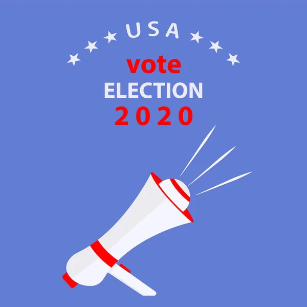 Megaphone Blue Background Vector Voice 2020 Banner Election Day — Stock Vector