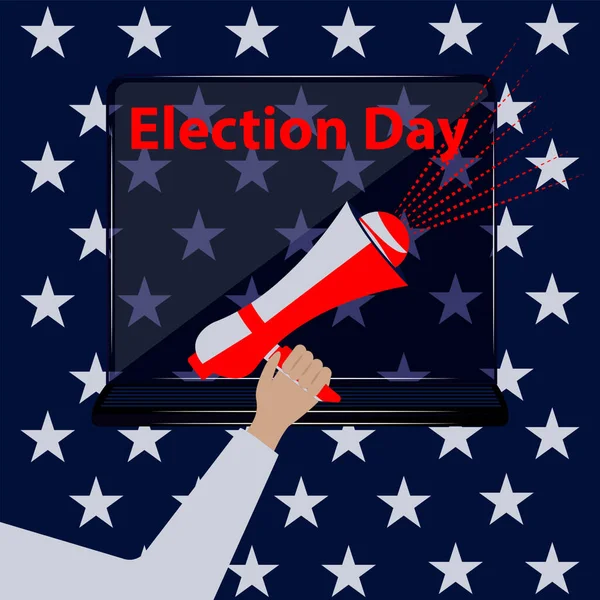 Main Tient Mégaphone Fond Étoilé Vecteur Bannière Usa Election 2020 — Image vectorielle