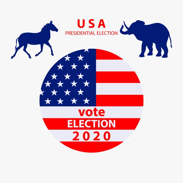 American Flag Icon Symbols Elephant Donkey Isolated White Background Vector — Stock Vector