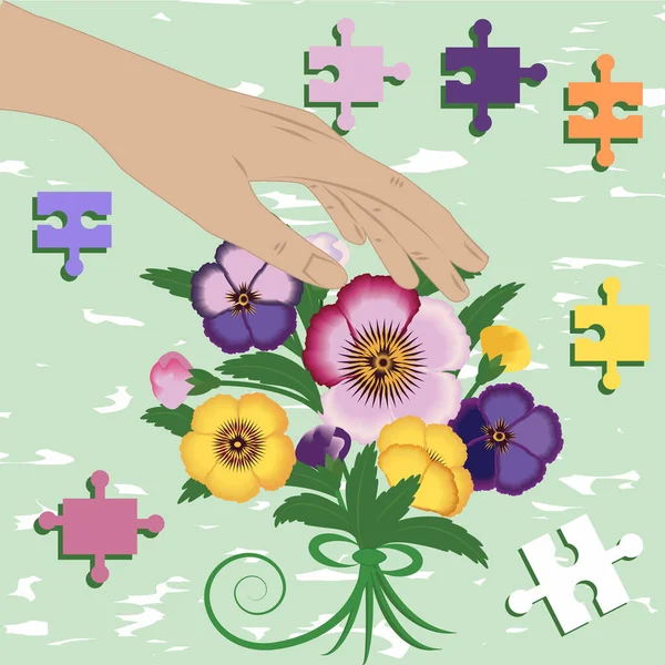 Een Puzzel Bloemen Hand Verzamelt Elementen Abstracte Achtergrond Vector Vrije — Stockvector