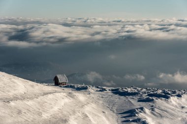 Yalnız Yazlık yüksek dağın içinde karlı bir kış manzarası, dağ Kopaonik, Sırbistan