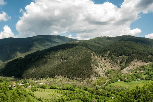 Zlatibor Dağın Manzara Yeşil Çayırlar Tepeler Bahar Bulutlar Ile Mavi — Stok fotoğraf