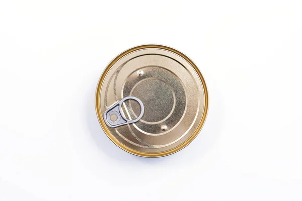 Στρογγυλό Μέταλλο Βλέπει Από Πάνω Δοχείο Τροφίμων Απομονωμένο Λευκό Για — Φωτογραφία Αρχείου