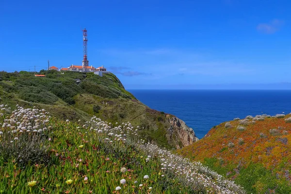 View of the lighthouse and cliff to the ocean, Cabo da Roca, Sin