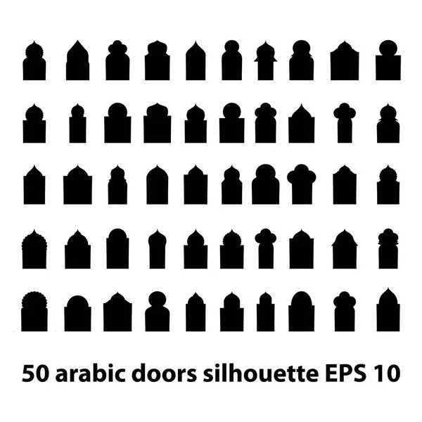 Vektor-Set von 50 arabischen Türen und Fenstern Torsilhouette isoliert auf weißem Hintergrund. ramadan kareem Formen von Fenstern und Toren. Vektorsymbol traditionelle islamische Bögen — Stockvektor