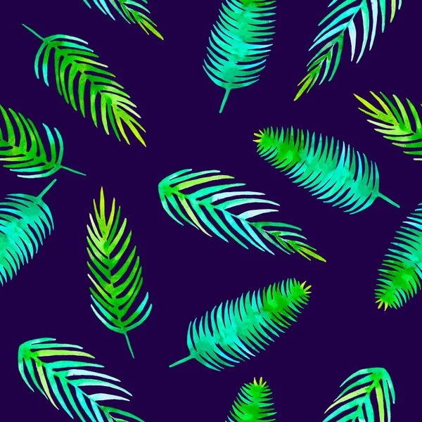 水彩夏シームレスな熱帯パターンとジャングル リーフ ロマンチックな要素のココヤシの木 モンステラ バナナの葉します ウルトラ バイオレット背景に無限のテクスチャです ファブリック ファッション — ストック写真