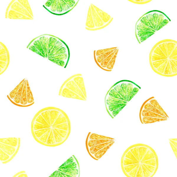 Watercolor citrus pattern with grapefruit, lime, orange, lemon slice. Citrus seamless pattern, botanical natural illustration on black background. Hand drawn watercolor painting. Organic pattern