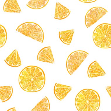 Suluboya narenciye desen turuncu, dikişsiz desen, beyaz arka plan üzerinde botanik doğal illüstrasyon. El çizilmiş suluboya boyama limon yaprakları. Organik desen