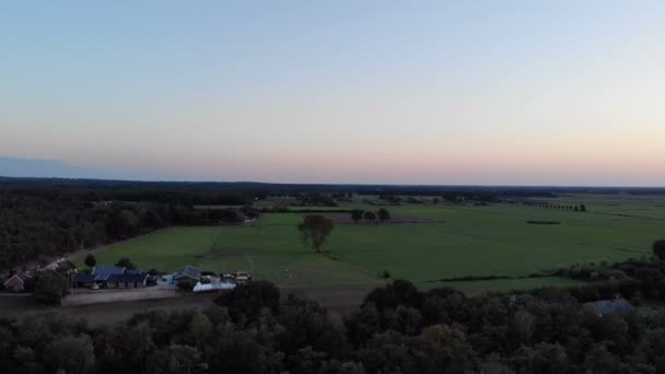 Aerial Drone Shot Sunset Dutch Landscape Pan Shot — Stock Video