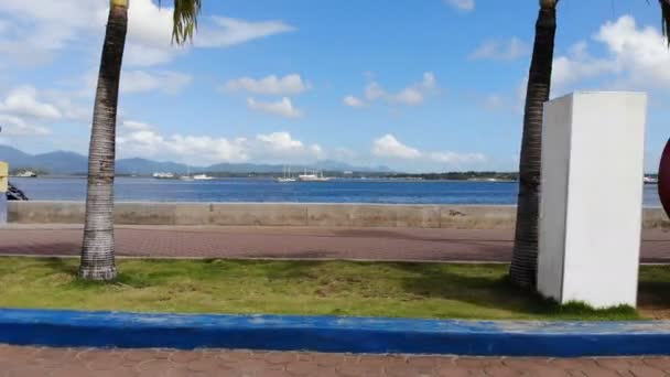 Letecký Snímek Puerto Princesa Znamení Baywalk Posuvník Rychlá Rychlost — Stock video