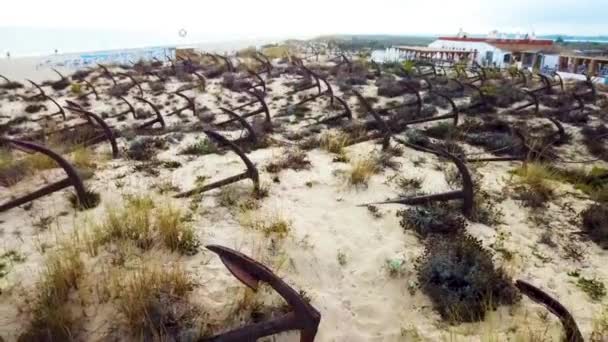 Widok Lotu Ptaka Stare Kotwice Plaży Portugalia — Wideo stockowe