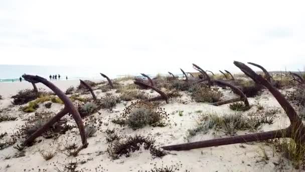 Vista Aérea Anclas Antiguas Playa Portugal — Vídeos de Stock
