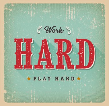 Vintage ve grunge dokulu tırnak kart süsleme ve iş zor oyun zor yazı ile