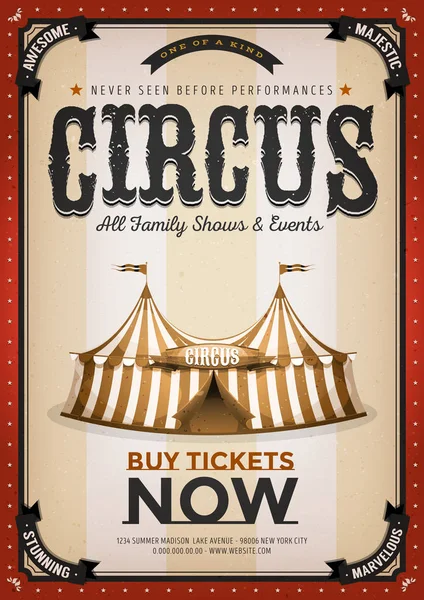Cartel Circo Retro Vintage Con Carpa Tapa Grande Títulos Elegantes — Vector de stock