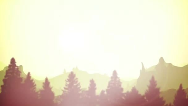 夏の山日の出背景クリップ 山範囲 緑空で 美しい夏の朝風景の背景のアニメーションのレンズ フレアと視差効果 — ストック動画