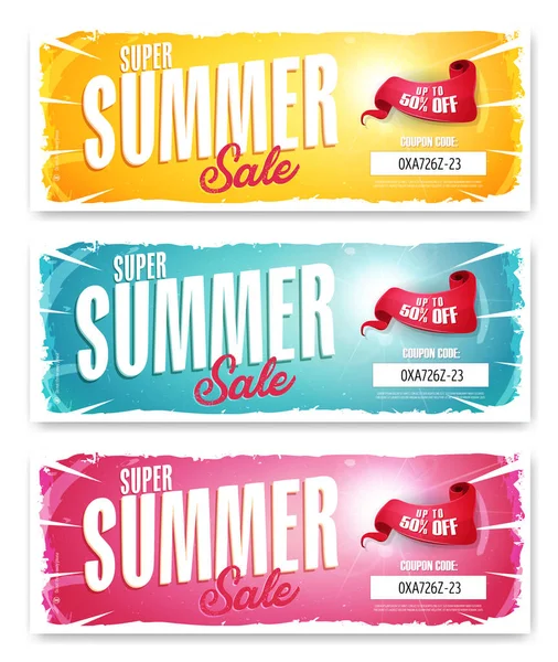 Illustration Uppsättning Sommaren Försäljning Mall Banner Med Färgglada Inslag Typografi — Stock vektor