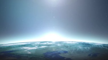 Cool Earth gezegen dizileri döngü / animasyon serin filmmaker's geçişler, cennet hareket, parlak şık güneş ışığı ve objektif ile gerçekçi dünya gezegen yüzeyinin etkisi flare