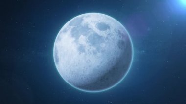 Güzel Hd manzaralarıyla alanı üzerinde arka plan / arka plan ve lens flare efekti animasyon beautidul ile dönen bir gerçekçi ay yüzey yıldız