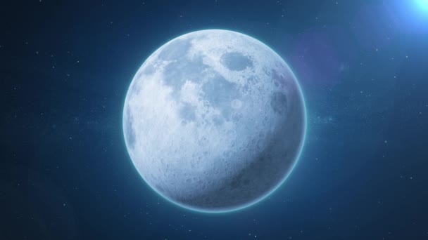 美しい の空き容量に月面の風景の背景 Beautidul と回転させリアルな月面のアニメーション星背景とレンズ フレアの効果 — ストック動画