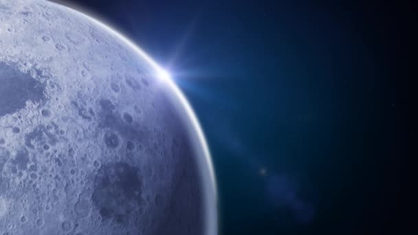 Side Moon Blue Space Background Animation Realistic Moon Surface Rotating — Stock Video