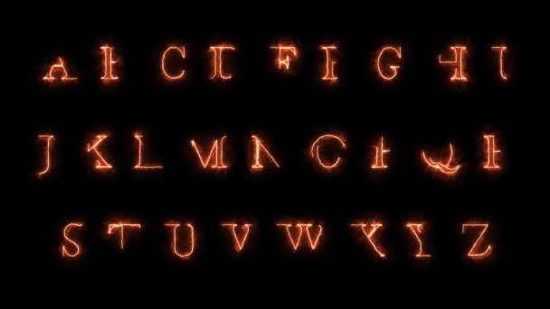 Abc Feuerbuchstaben Animation Animation Eines Feueralphabets Mit Brennenden Buchstaben Auch — Stockvideo