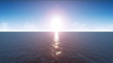 4 k okyanus manzara ufuk döngü / animasyon loopable yaz gündoğumu yüksek görüş alanı, bulutlar, su ile güzel deniz manzarası dalgalar doku ve parlayan güneş