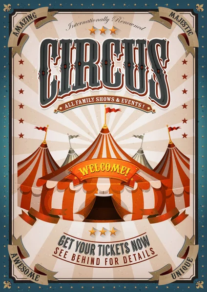 Иллюстрация Ретро Старинных Цирковых Плакатов Фон Шатром Большой Топ Элегантные — стоковый вектор