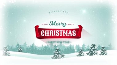 Neşeli Noel ve mutlu yeni yıl arka plan / manzara arka plan, köknar, kar ve zarif afiş ile bir güzel neşeli Noel kartpostalı animasyon kış ve yeni yıl tatilleri için