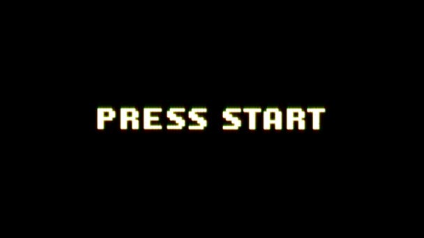 Press Start Game Screen Com Mau Efeito Glitch Animação Jogo — Vídeo de Stock