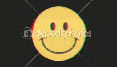 Gülen yüz simgesi bozulma ile arıza ve etkisi / twitch, aksaklık ve kötü bir vintage retro 80'ler bozuk gülen simgesinin animasyon efektleri arıyorum