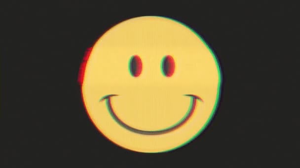 Smiley Icon Distortion Glitch Effect Animation Vintage Retro Eighties Distorted — стоковое видео