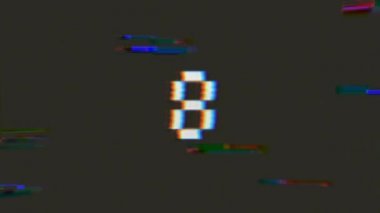 4k geri sayım üzerinden 10 için 0 ile Glitch etkisi / serin siyah ve beyaz geri sayım arka plan, animasyon basamaklı pixelated sayılar ve vintage aksaklık ve seğirme efektleri ile
