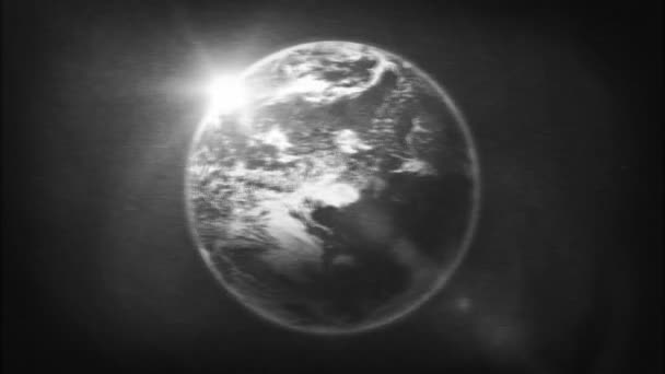 Earth Planet Retro Filtro Televisión Blanco Negro Animación Viejo Realista — Vídeos de Stock