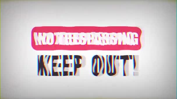 Trespassing Keep Out Sign Glitch Video Animação Vintage Sem Invasão — Vídeo de Stock