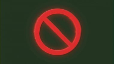 4k yasak işareti Glitch Video arka plan / 4 k animasyon bir Vintage yasak işareti arka plan ile güzel retro aksaklık ve kötü film etkileri bozuk