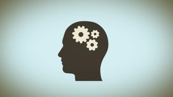 Mind Power Kreatywność Tło Mózgu Gears Animację Głowy Profil Sylwetka — Wideo stockowe