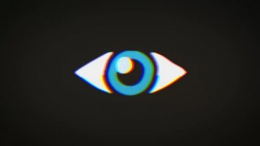 Big Brother's göz üzerinde Vintage eski televizyon ekran/animasyon yanıp sönen bir big brother göz twitch, gürültü, aksaklık ve kötü görünümlü etkileri de dahil olmak üzere eski televizyon ekran etkisi ile izlemek