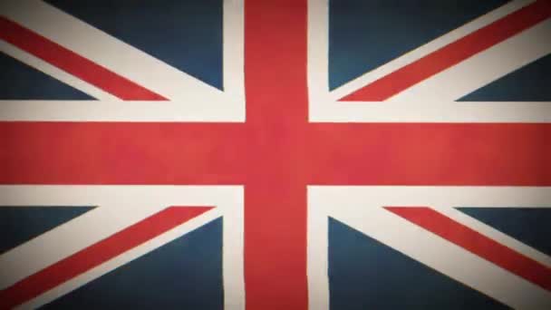 英国国旗背景循环与毛刺 动画的复古垃圾纹理英国国旗背景 抽搐和毛刺效果 — 图库视频影像