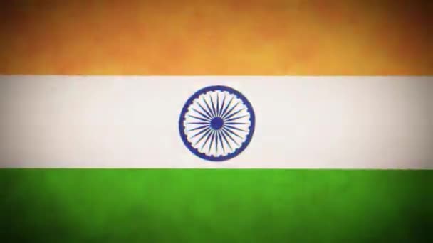 印度国旗背景循环与闪烁 动画的老式格格纹理印度国旗背景 抽搐和故障的影响 — 图库视频影像