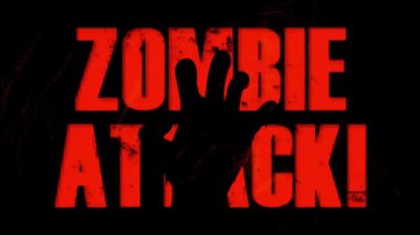 B film zombi saldırı arka plan ile seğirme etkisi / animasyon yanan bir grunge dokulu zombi saldırı uyarı arka plan, b filmler gibi vintage bozuk seğirme etkileri ile