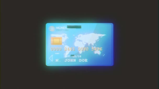 Credit Card Recto Verso Met Glitch Effect Animatie Van Een — Stockvideo